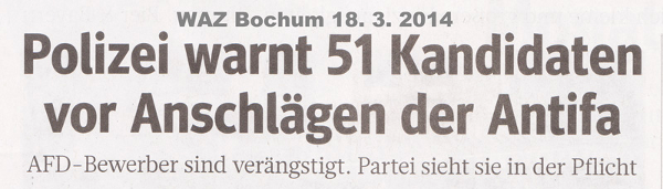 Aufmacher des Lokalteils der Bochumer WAZ vom 18.03.2014